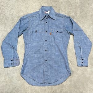 VTG Levi's Orange Tab Western Chambray Button Long Sleeve Thin Shirt Size S Blue